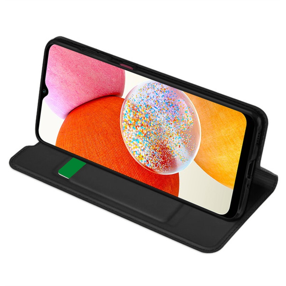 Husa pentru Samsung Galaxy A14 5G / Galaxy A14 4G, SKYDDAR INNOVATION, Magskin Book, tip Carte cu Portofel Interior, set cu sticker, Negru - 1 | YEO