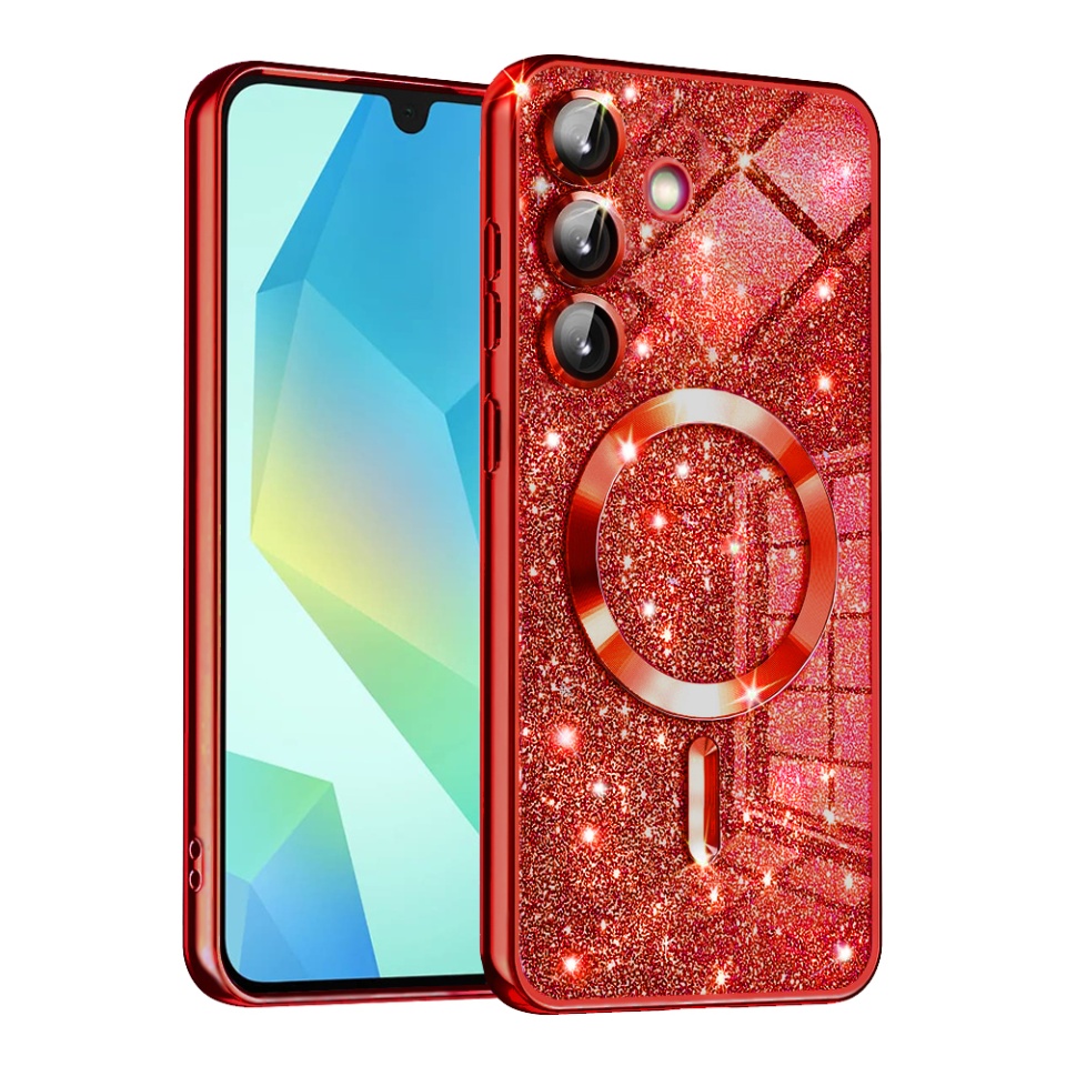 Husa pentru Samsung Galaxy A16 4G / Galaxy A16 5G Design Antisoc, Fundal Detasabil 2-in-1, Protectie Superioara, Margini Ridicate, SKDR Glitter - Rosu