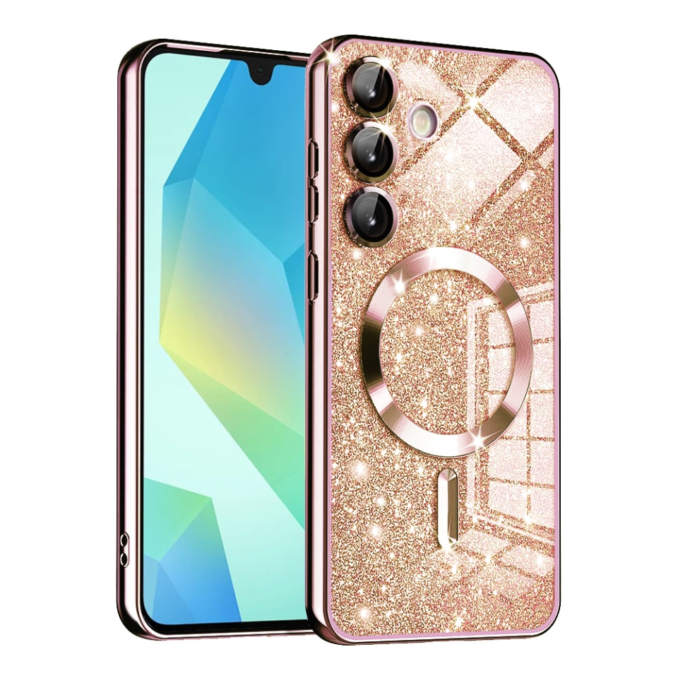 Husa pentru Samsung Galaxy A16 4G / Galaxy A16 5G Design Antisoc, Fundal Detasabil 2-in-1, Protectie Superioara, Margini Ridicate, SKDR Glitter - Roz auriu
