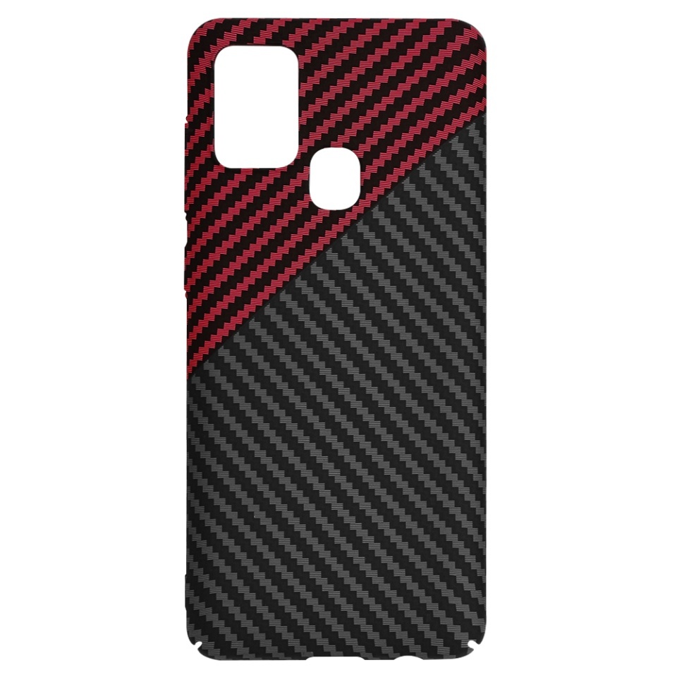 Husa pentru Samsung Galaxy A21s, SKYDDAR INNOVATION, textura carbon, Carbonite FiberShell, set cu sticker, Rosu inchis, - 3 | YEO