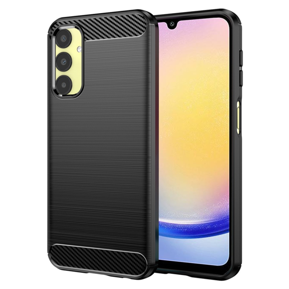 Husa pentru Samsung Galaxy A25 5G, SKYDDAR INNOVATION, Carbon Silicone, din Silicon Premium, Slim, cu textura Fibra Carbon, Negru, set cu sticker