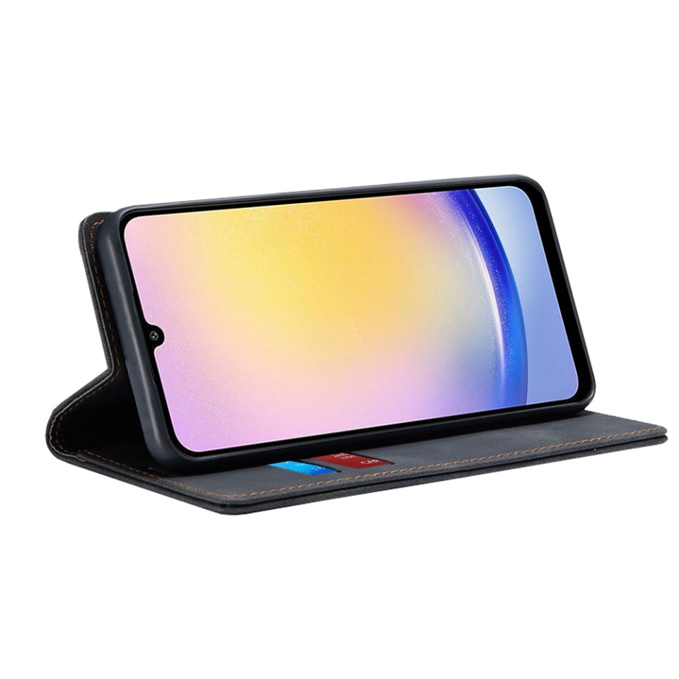 Husa pentru Samsung Galaxy A25 5G, SKYDDAR INNOVATION, Soft Wallet, tip Carte din piele Eco Premium, cu Portofel Interior, Negru, set cu sticker - 1 | YEO