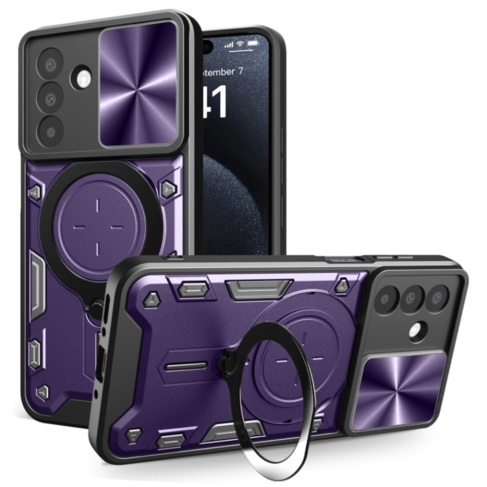 Husa pentru Samsung Galaxy A26 5G, cu inel magnetic si suport ajustabil, protectie completa camera, SKDR SafeCover - Mov