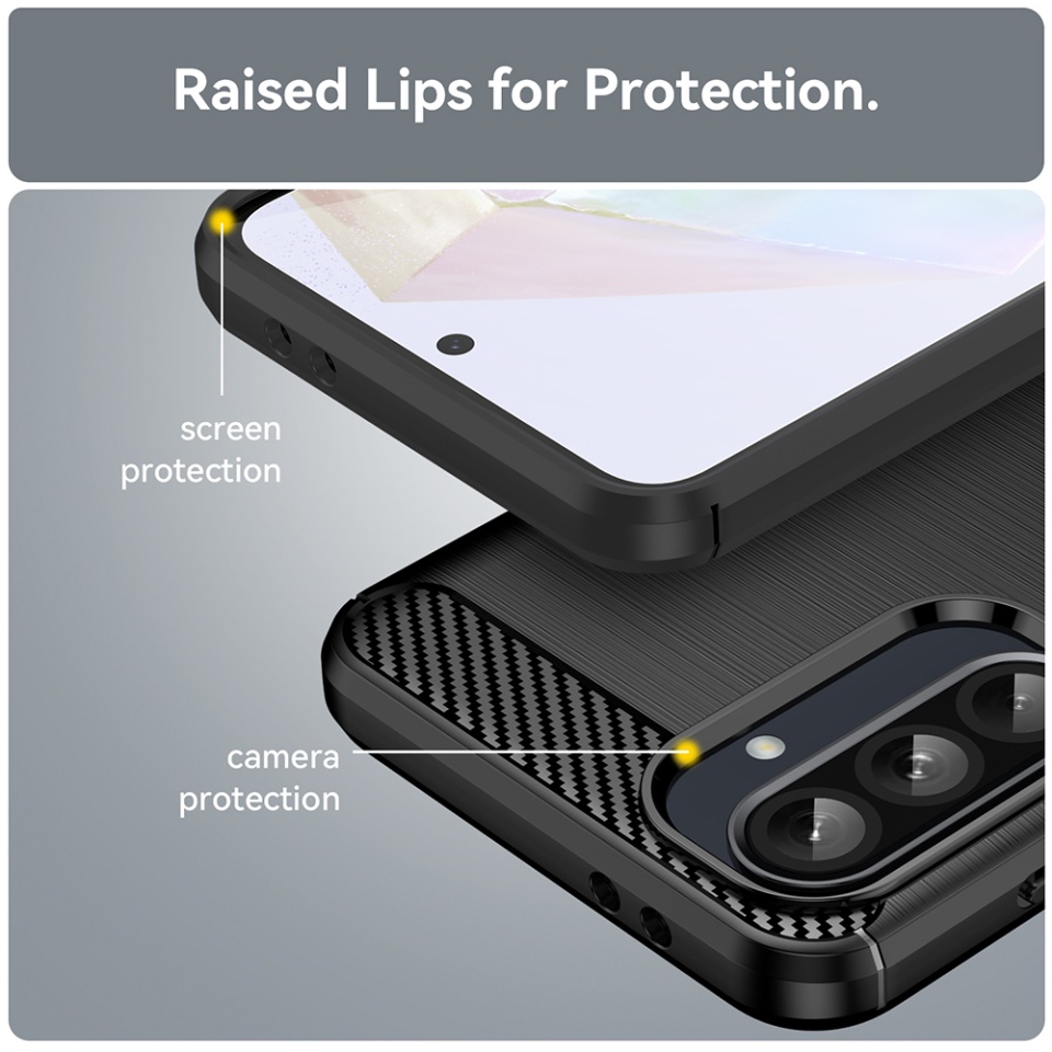 Husa pentru Samsung Galaxy A26 5G, SKYDDAR INNOVATION, Carbon Silicone, din Silicon Premium, Slim, cu textura Fibra Carbon, Albastru, set cu sticker - 2 | YEO
