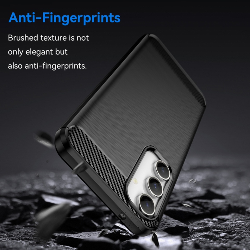 Husa pentru Samsung Galaxy A35 5G, SKYDDAR INNOVATION, Carbon Silicone, din Silicon Premium, Slim, cu textura Fibra Carbon, Negru, set cu sticker - 2 | YEO