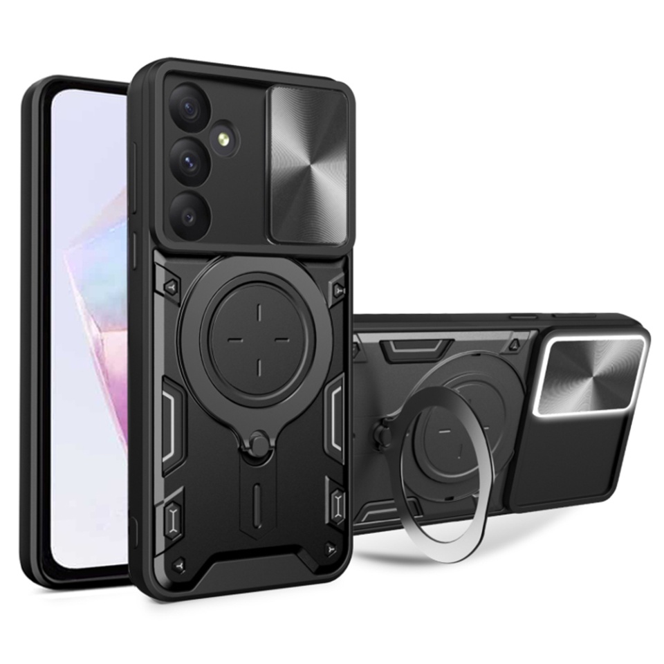 Husa pentru Samsung Galaxy A36 5G, cu inel magnetic si suport ajustabil, protectie completa camera, SKDR SafeCover - Negru