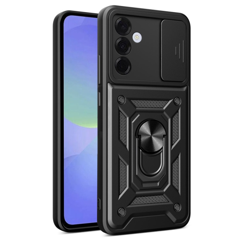 Husa pentru Samsung Galaxy A36 5G, SKYDDAR INNOVATION, CamShield, Negru, set cu sticker