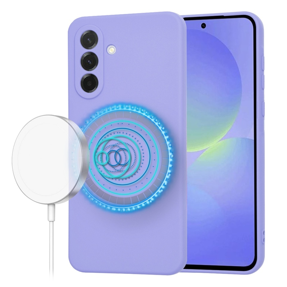 Husa pentru Samsung Galaxy A36 5G, SKYDDAR INNOVATION, din Silicon Catifelat, SoftFlex Magsafe, set cu sticker, Violet