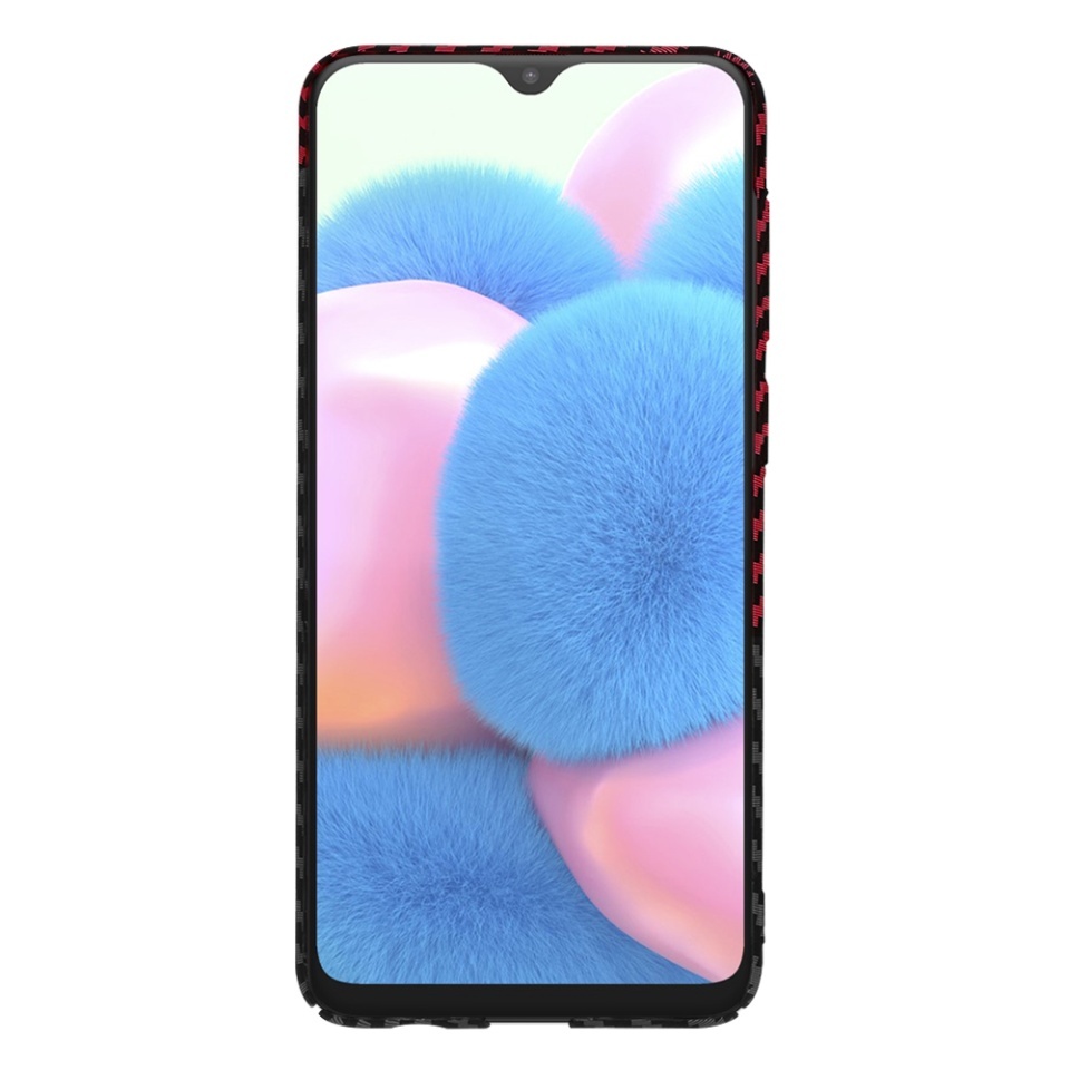 Husa pentru Samsung Galaxy A50 / Galaxy A30s / Galaxy A50s, SKYDDAR INNOVATION, textura carbon, Carbonite FiberShell, set cu sticker, Rosu inchis, - 1 | YEO