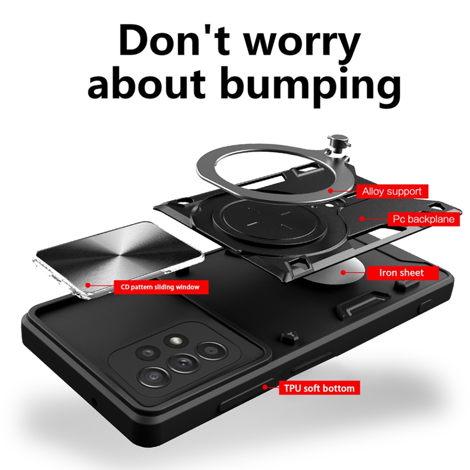 Husa pentru Samsung Galaxy A52 5G / Galaxy A52 4G / Galaxy A52s 5G, cu inel magnetic si suport ajustabil, protecție completa camera, SKDR SafeCover - Negru - 1 | YEO