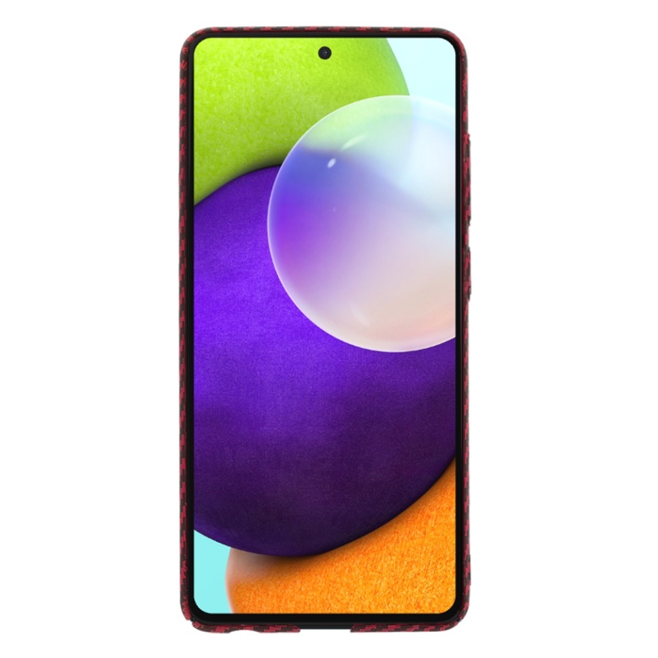Husa pentru Samsung Galaxy A52 5G / Galaxy A52 4G / Galaxy A52s 5G, SKYDDAR INNOVATION, textura carbon, Carbonite FiberShell, set cu sticker, Rosu, - 1 | YEO