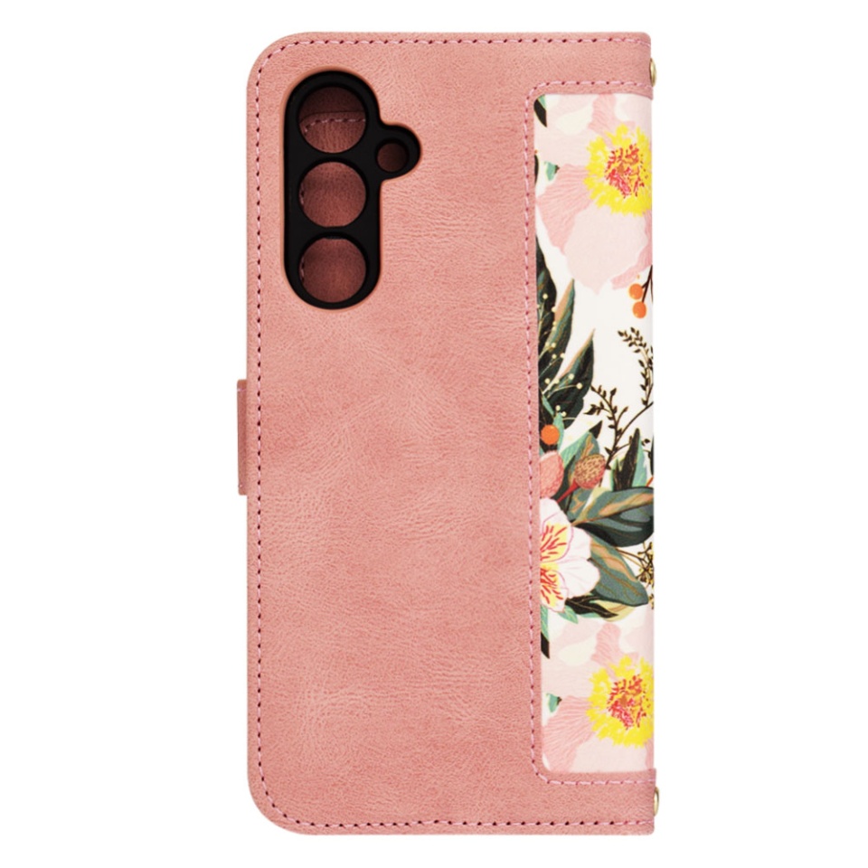Husa pentru Samsung Galaxy A54 din Piele Ecologică cu Design Floral, Protecție 360°, Stand Integrat, Buzunare pentru Carduri, SKDR Floral Wallet - Roz - 3 | YEO