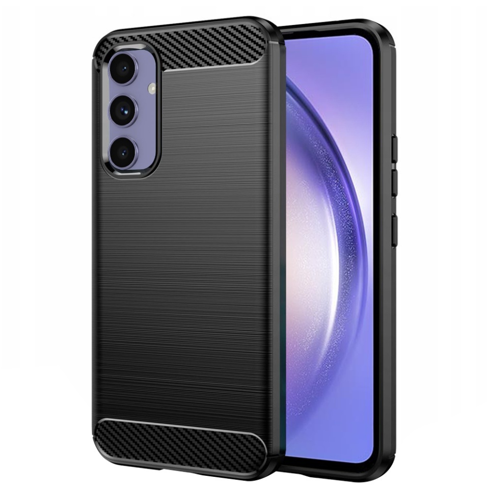 Husa pentru Samsung Galaxy A54, SKYDDAR INNOVATION, Carbon Silicone, din Silicon Slim, cu textura Fibra Carbon, set cu sticker, Negru