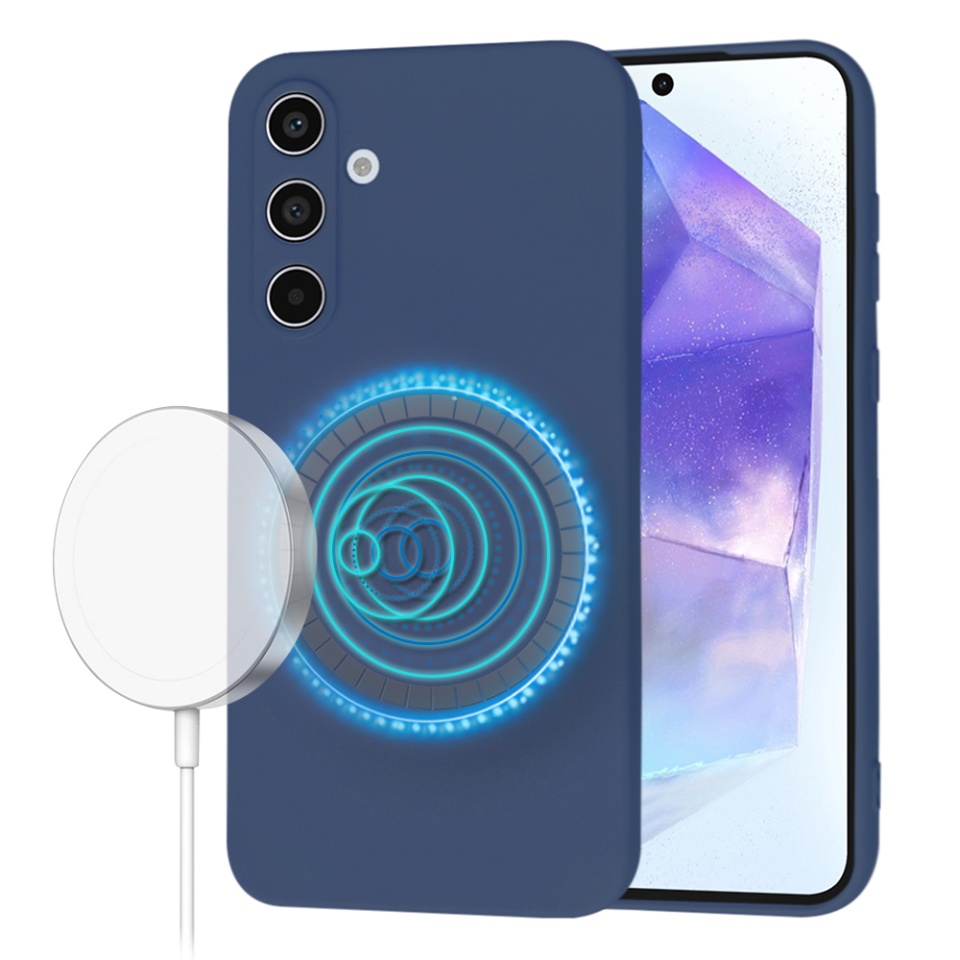 Husa pentru Samsung Galaxy A55 5G din Silicon Catifelat, Protectie Premium, Skyddar SoftElegance Magsafe - Bleumarin