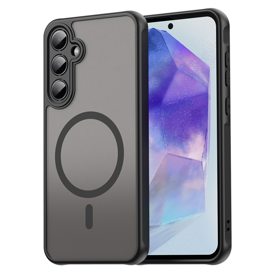 Husa pentru Samsung Galaxy A55 5G, SKYDDAR INNOVATION, HaloFrost MagSafe II, Antisoc, set cu sticker, Negru