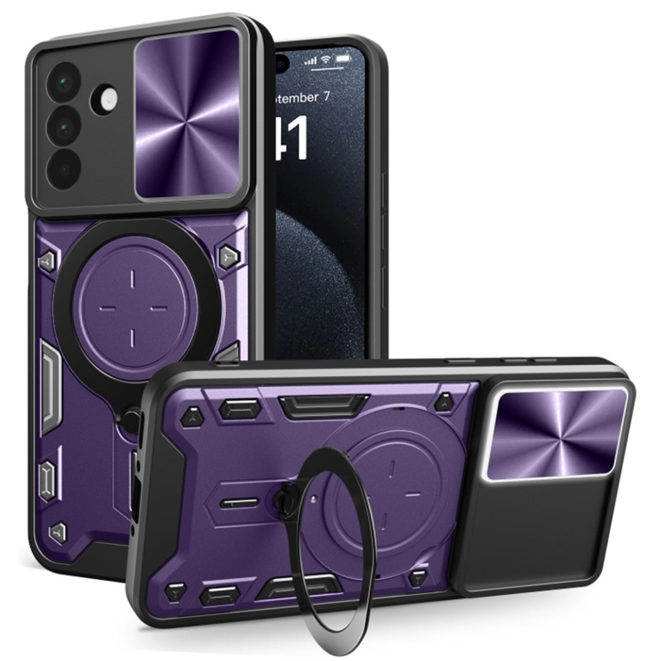 Husa pentru Samsung Galaxy A56 5G, cu inel magnetic si suport ajustabil, protectie completa camera, SKDR SafeCover - Mov
