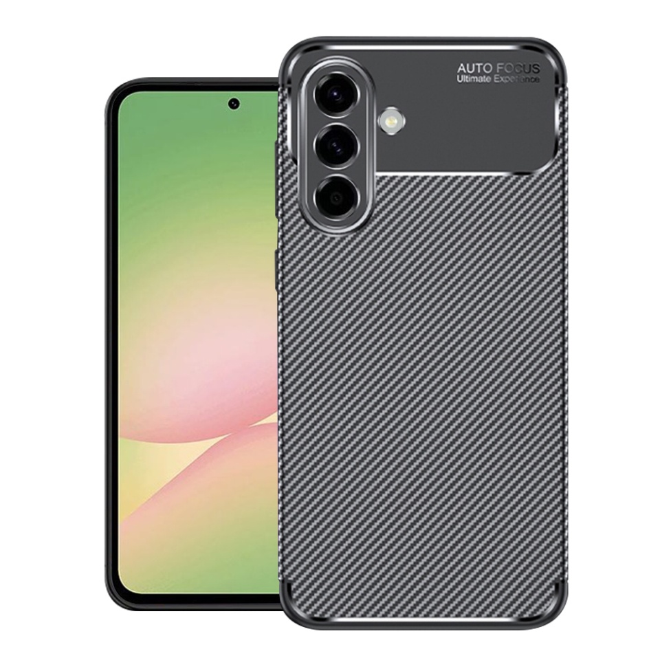 Husa pentru Samsung Galaxy A56 5G, SKYDDAR INNOVATION, CarbonFiber, Antisoc, Negru, set cu sticker