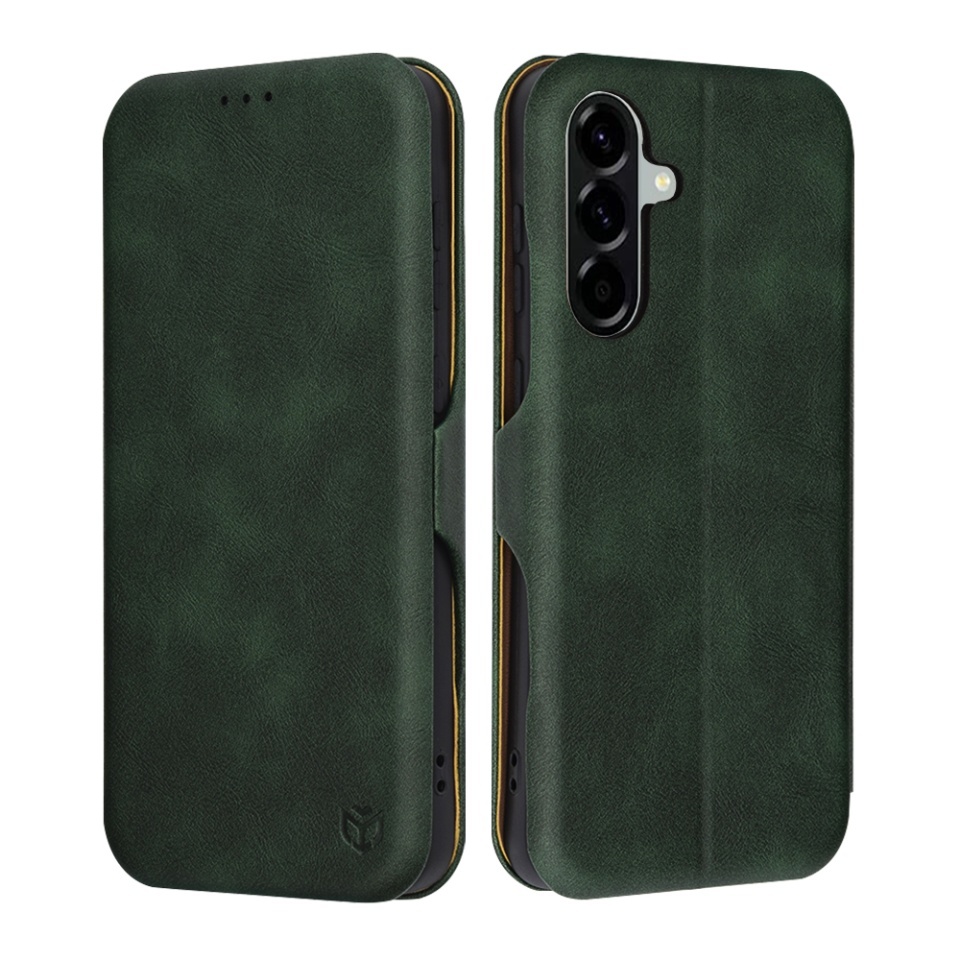 Husa pentru Samsung Galaxy A56 5G, SKYDDAR INNOVATION, Safe Wallet tip carte din Piele Ecologica, Suport Carduri, Inchidere Magnetica, set cu sticker, Verde