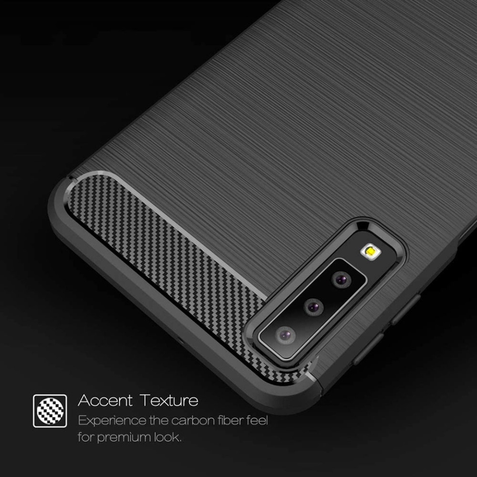 Husa pentru Samsung Galaxy A7 2018, SKYDDAR INNOVATION, Carbon Silicone, din Silicon Slim, cu textura Fibra Carbon, set cu sticker, Negru - 3 | YEO