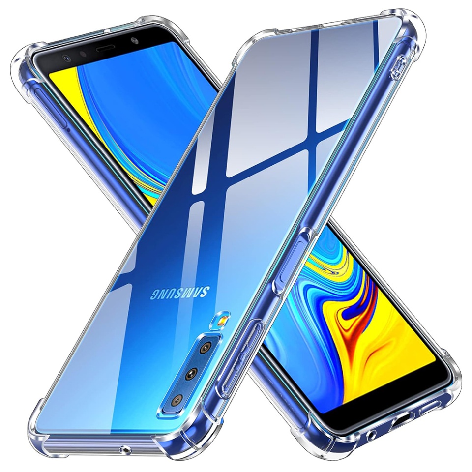 Husa pentru Samsung Galaxy A7 2018 , SKYDDAR INNOVATION, Shockproof Clear din Silicon Slim, Transparenta, set cu sticker