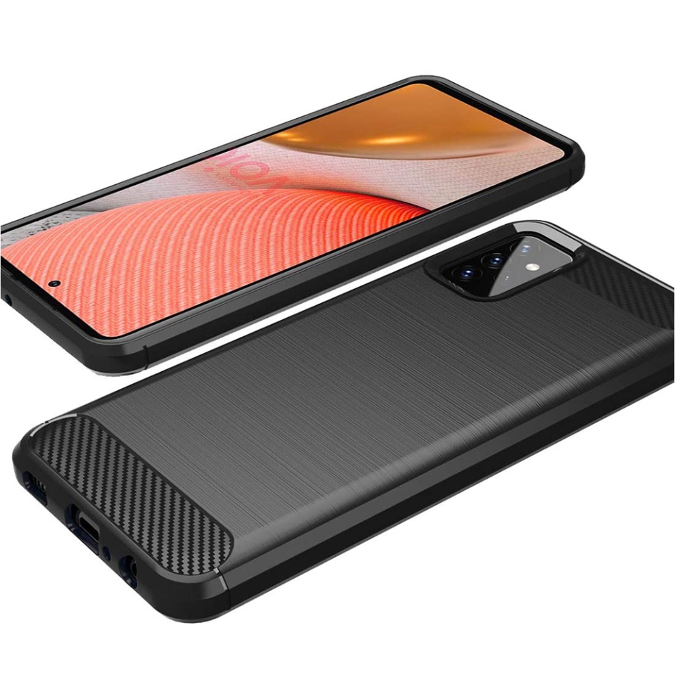 Husa pentru Samsung Galaxy A72 5G / Galaxy A72 4G, SKYDDAR INNOVATION, Carbon Silicone, din Silicon Slim, cu textura Fibra Carbon, set cu sticker, Negru - 1 | YEO