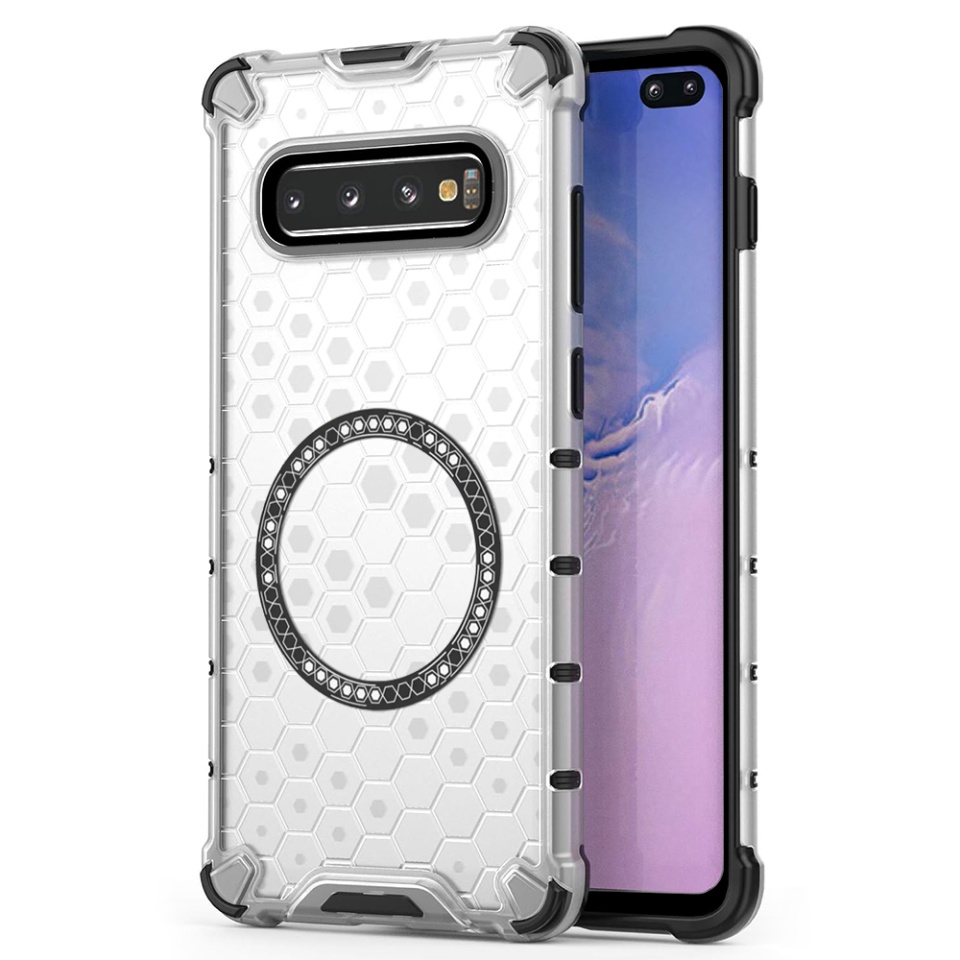 Husa pentru Samsung Galaxy S10 Plus, SKYDDAR INNOVATION, HoneyComb Shield MagSafe, Alb, set cu sticker