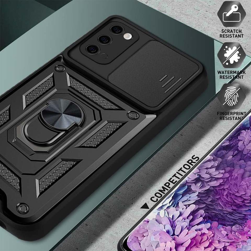 Husa pentru Samsung Galaxy S20 / Galaxy S20 5G, SKYDDAR INNOVATION, CamShield, Inel magnetic, set cu sticker, Negru - 3 | YEO