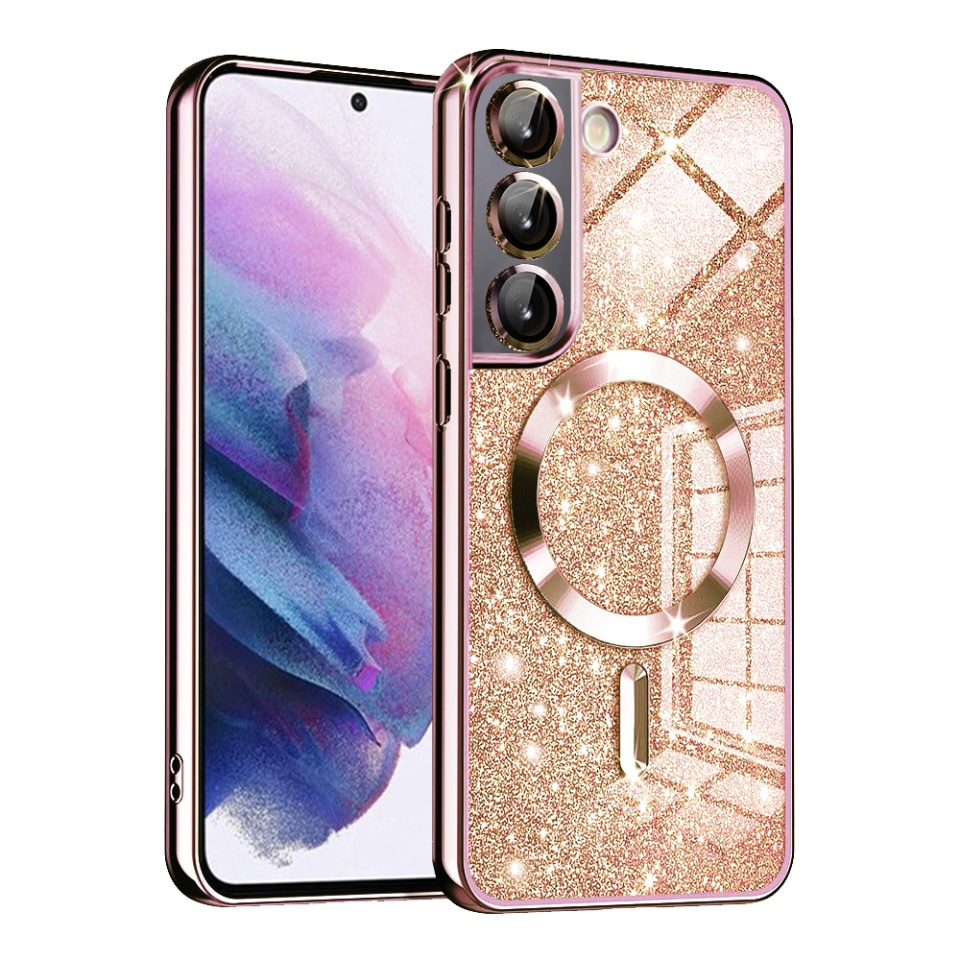 Husa pentru Samsung Galaxy S22 5G Design Antisoc, Fundal Detasabil 2-in-1, Protectie Superioara, Margini Ridicate, SKDR Glitter - Roz auriu