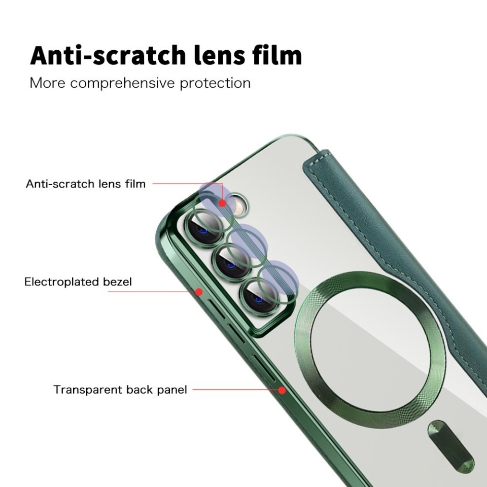 Husa pentru Samsung Galaxy S22 5G tip carte, SKYDDAR INOVATION, SmartMag Book, Magsafe, RFiD, Suport Carduri, set cu sticker, Verde - 2 | YEO