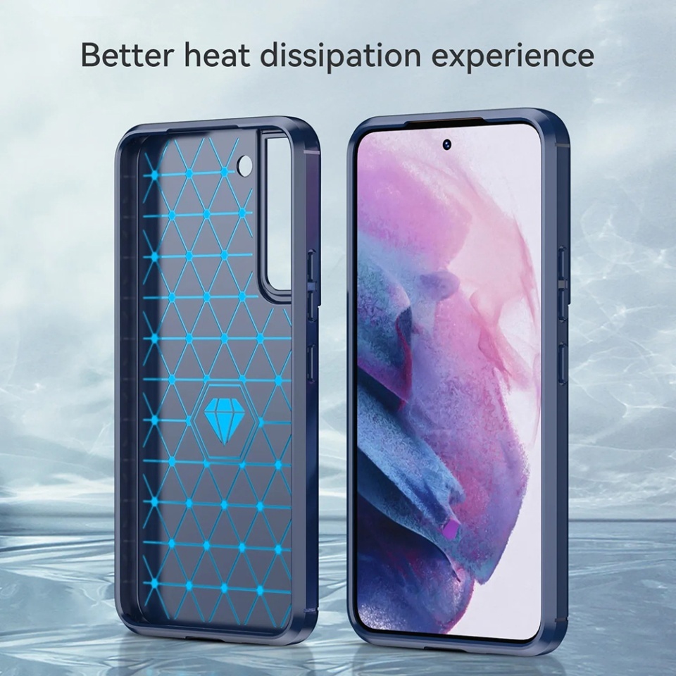 Husa pentru Samsung Galaxy S22 Plus 5G, SKYDDAR INNOVATION, Carbon Silicone, din Silicon Slim, cu textura Fibra Carbon, set cu sticker, Albastru - 3 | YEO