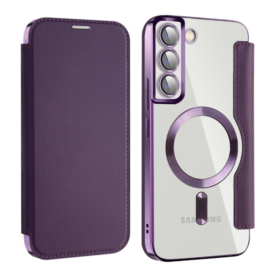 Husa pentru Samsung Galaxy S22 Plus 5G tip carte, SKYDDAR INOVATION, SmartMag Book, Magsafe, RFiD, Suport Carduri, set cu sticker, Mov - 1 | YEO