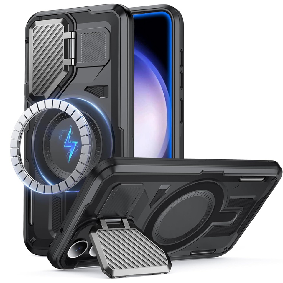 Husa pentru Samsung Galaxy S23 FE, SKYDDAR INNOVATION, CamVault MagSafe cu Protectie Camera, set cu sticker, Negru