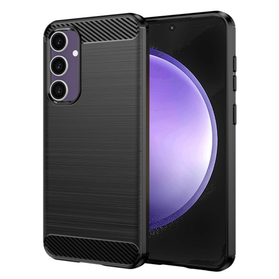 Husa pentru Samsung Galaxy S23 FE, SKYDDAR INNOVATION, Carbon Silicone, din Silicon Slim, cu textura Fibra Carbon, set cu sticker, Negru
