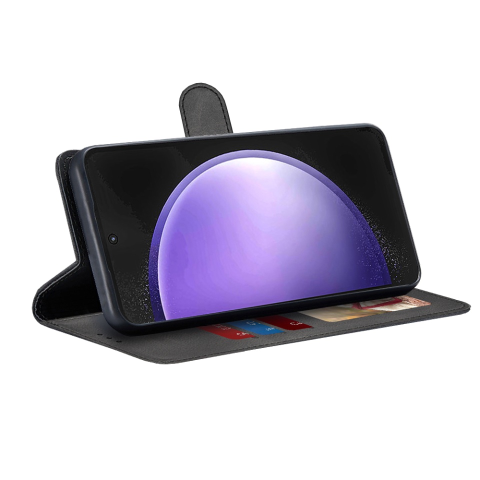 Husa pentru Samsung Galaxy S23 FE, SKYDDAR INNOVATION, Diary Book, tip carte, cu Portofel Interior, Antisoc, Negru, set cu sticker - 1 | YEO