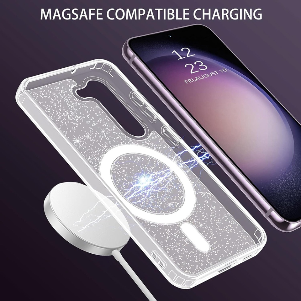 Husa pentru Samsung Galaxy S23, Magsafe, din Silicon TPU cu Sclipici, Design Elegant si Ultra Subtire, SKDR Shine - Transparenta - 2 | YEO