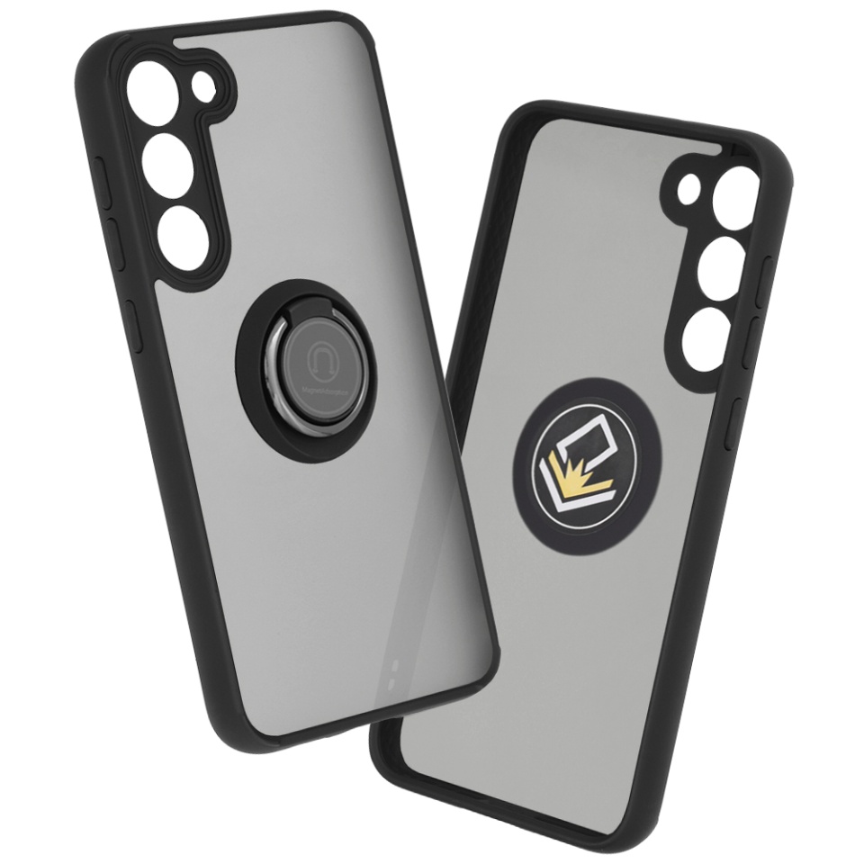 Husa pentru Samsung Galaxy S23 Plus, SKYDDAR INNOVATION, Glinth cu Inel Rotativ 360° Magnetic, Negru, set cu sticker