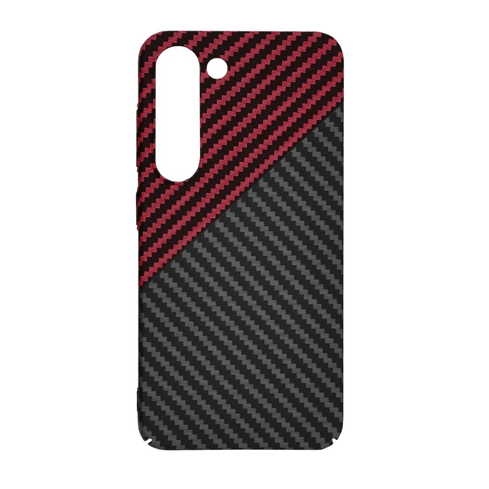 Husa pentru Samsung Galaxy S23, SKYDDAR INNOVATION, textura carbon, Carbonite FiberShell, set cu sticker, Rosu inchis, - 3 | YEO