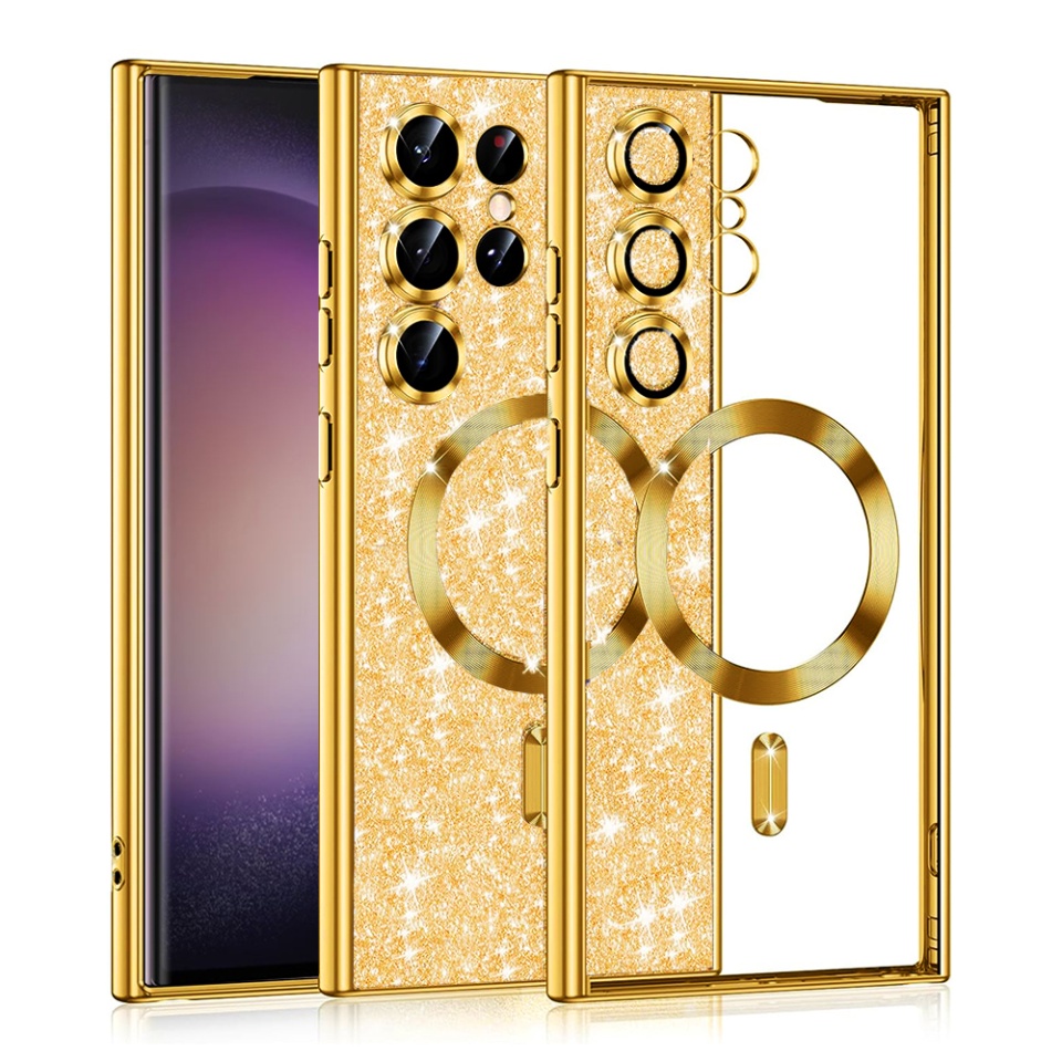 Husa pentru Samsung Galaxy S23 Ultra Design Antisoc, Fundal Detasabil 2-in-1, Protectie Superioara, Margini Ridicate, SKDR Glitter - Auriu