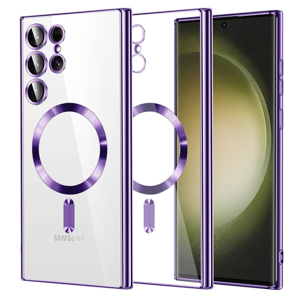Husa pentru Samsung Galaxy S23 Ultra, SKYDDAR INNOVATION, Luxury Shield Magsafe, Protectie Antisoc, set cu sticker, Mov