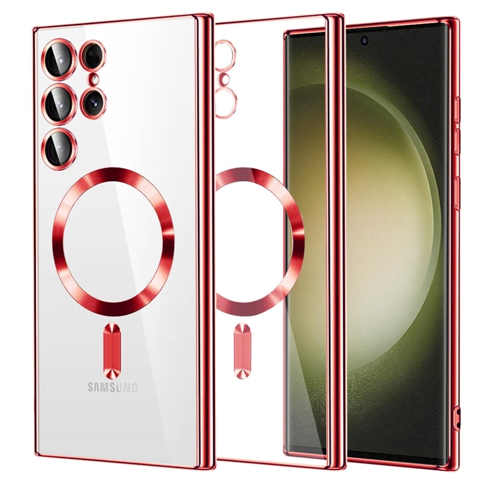 Husa pentru Samsung Galaxy S23 Ultra, SKYDDAR INNOVATION, Luxury Shield Magsafe, Protectie Antisoc, set cu sticker, Rosu