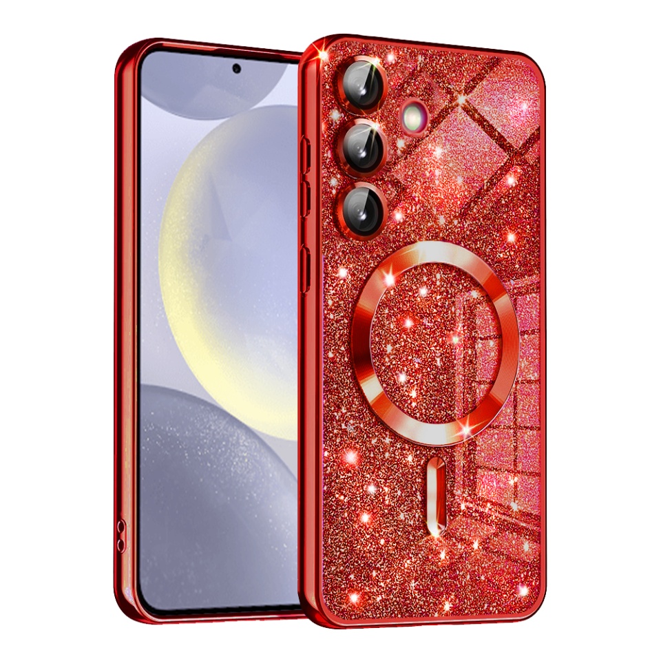 Husa pentru Samsung Galaxy S24 Design Antisoc, Fundal Detasabil 2-in-1, Protectie Superioara, Margini Ridicate, SKDR Glitter - Rosu
