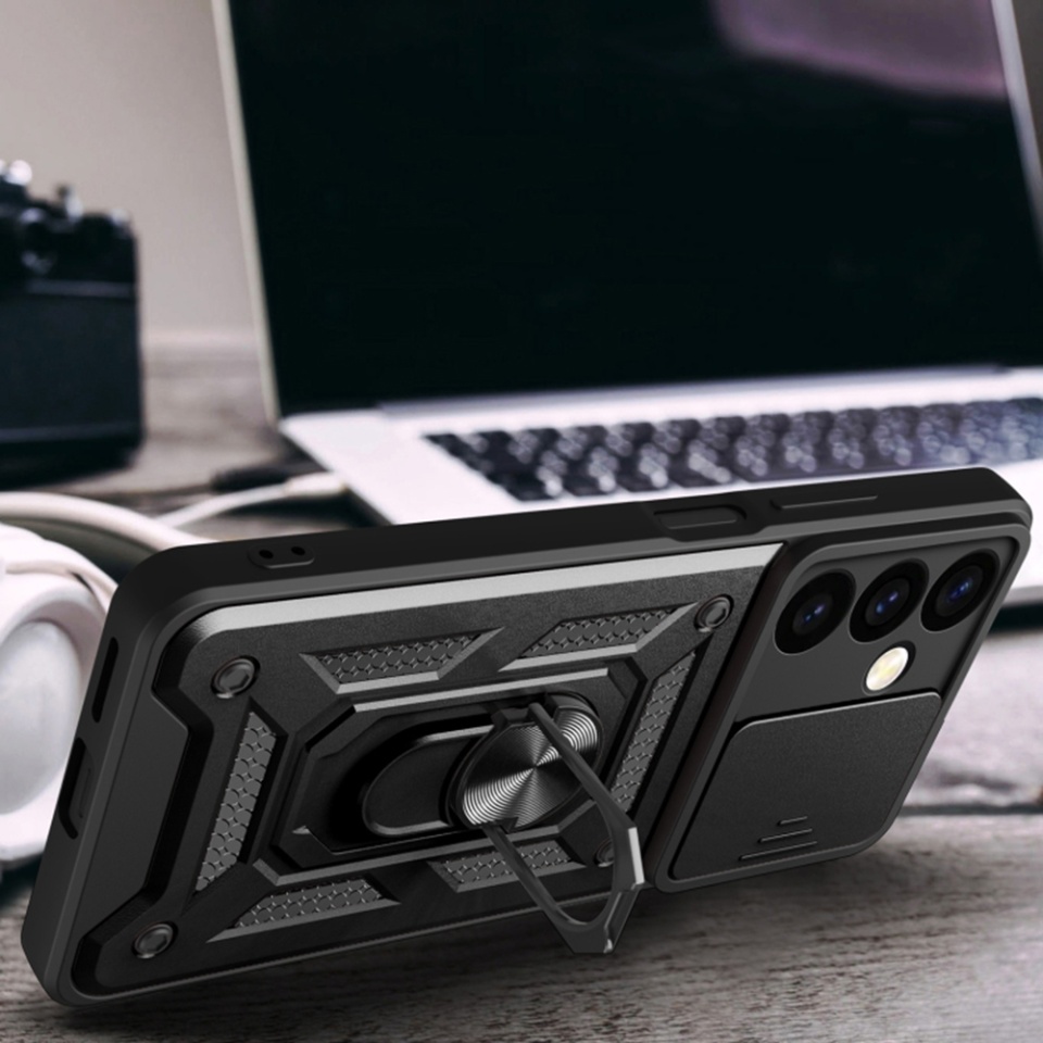 Husa pentru Samsung Galaxy S24 FE cu inel magnetic si protectie camera Skyddar CamShield - Negru - 3 | YEO