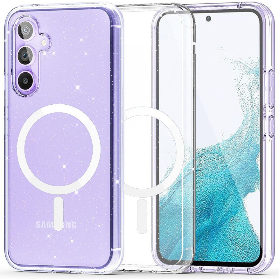 Husa pentru Samsung Galaxy S24 FE , Magsafe, din Silicon TPU cu Sclipici, Design Elegant si Ultra Subtire, SKDR Shine - Transparenta