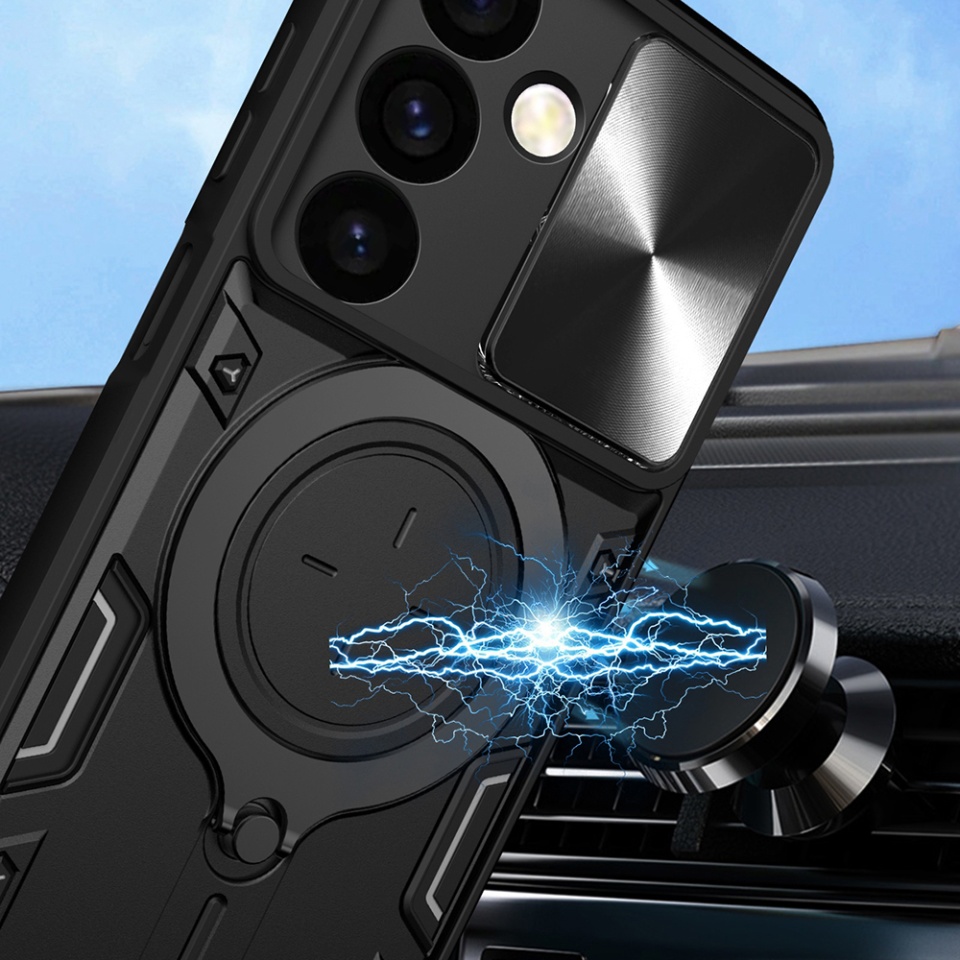 Husa pentru Samsung Galaxy S24 FE, SKYDDAR INNOVATION, CamGuard Pro, Inel Magnetic, Protectie Camera, set cu sticker, Roz auriu - 3 | YEO