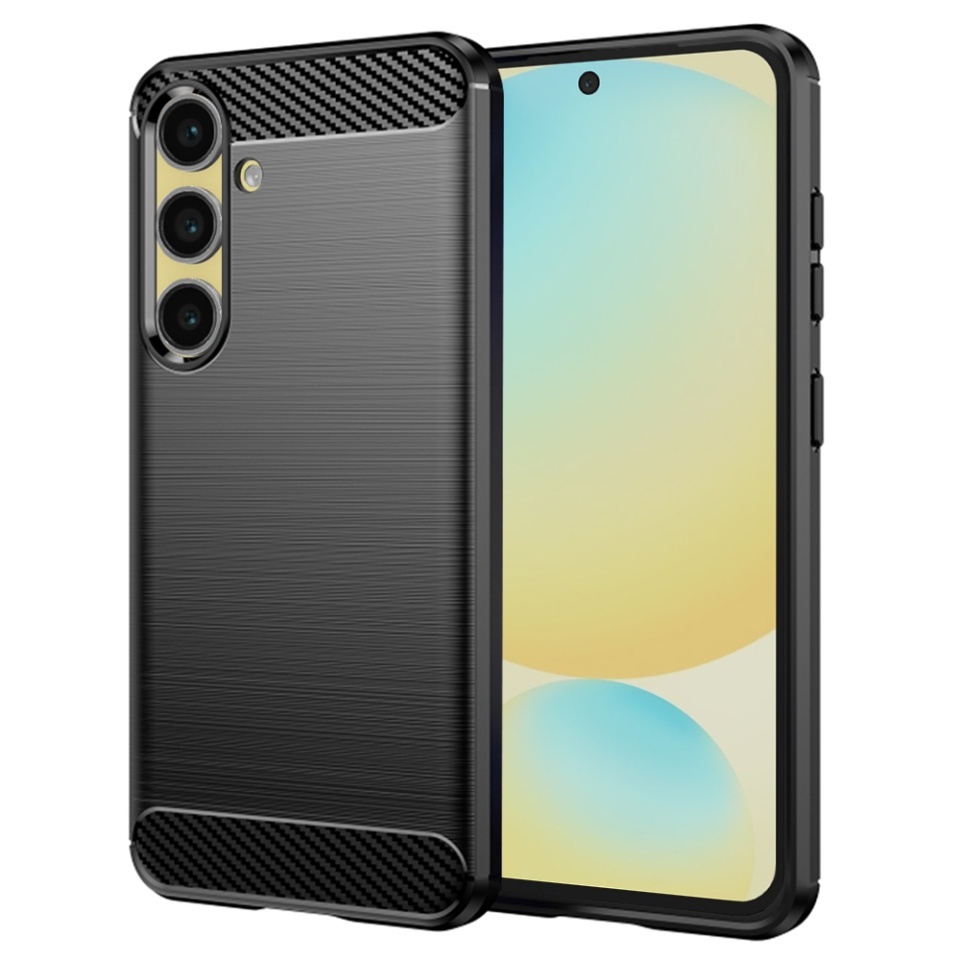 Husa pentru Samsung Galaxy S24 FE, SKYDDAR INNOVATION, Carbon Silicone, din Silicon Slim, cu textura Fibra Carbon, set cu sticker, Negru