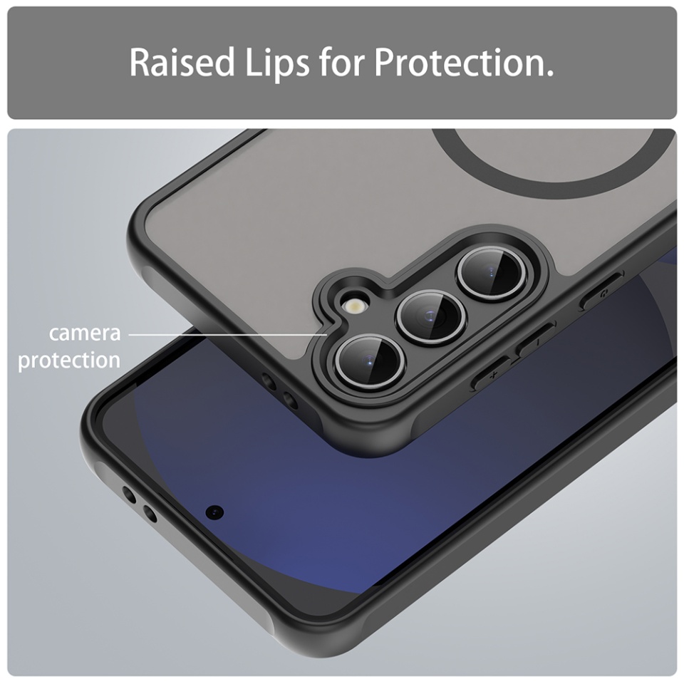 Husa pentru Samsung Galaxy S24 FE, SKYDDAR INNOVATION, HaloFrost MagSafe II, Antisoc, set cu sticker, Negru - 2 | YEO