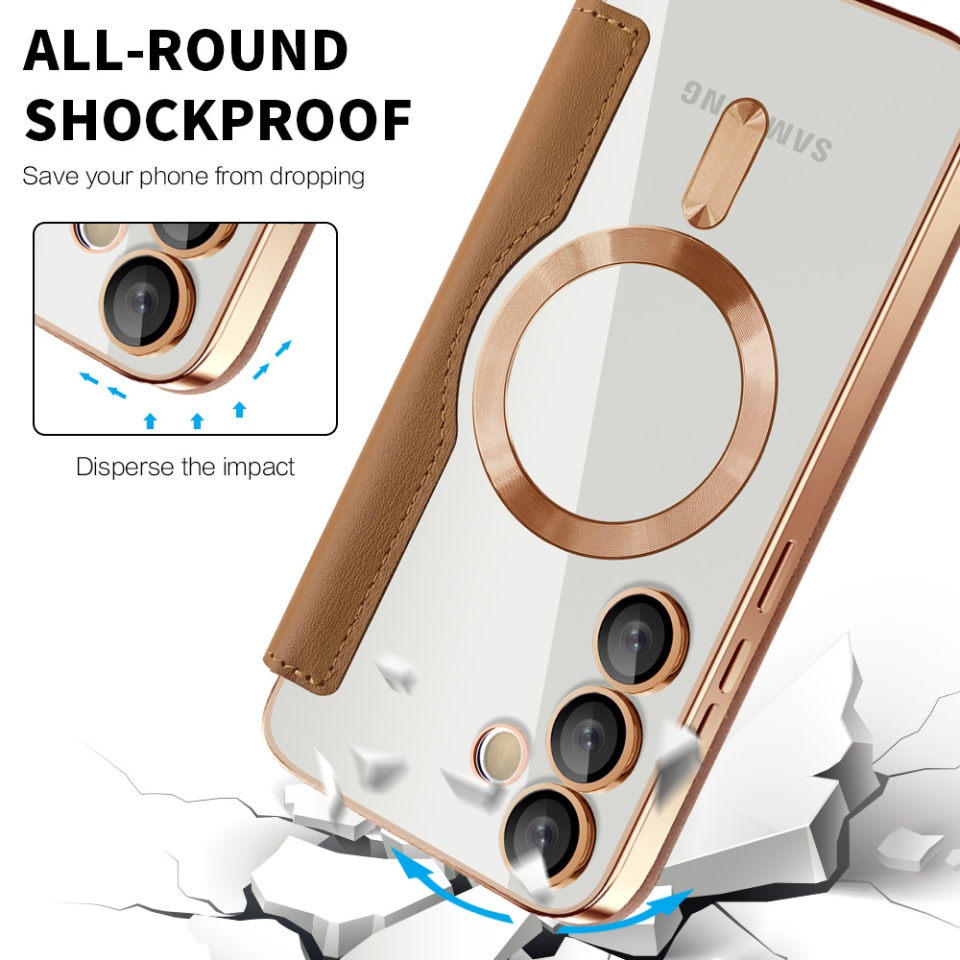 Husa pentru Samsung Galaxy S24 Plus tip carte, SKYDDAR INOVATION, SmartMag Book, Magsafe, RFiD, Suport Carduri, set cu sticker, Maro - 3 | YEO