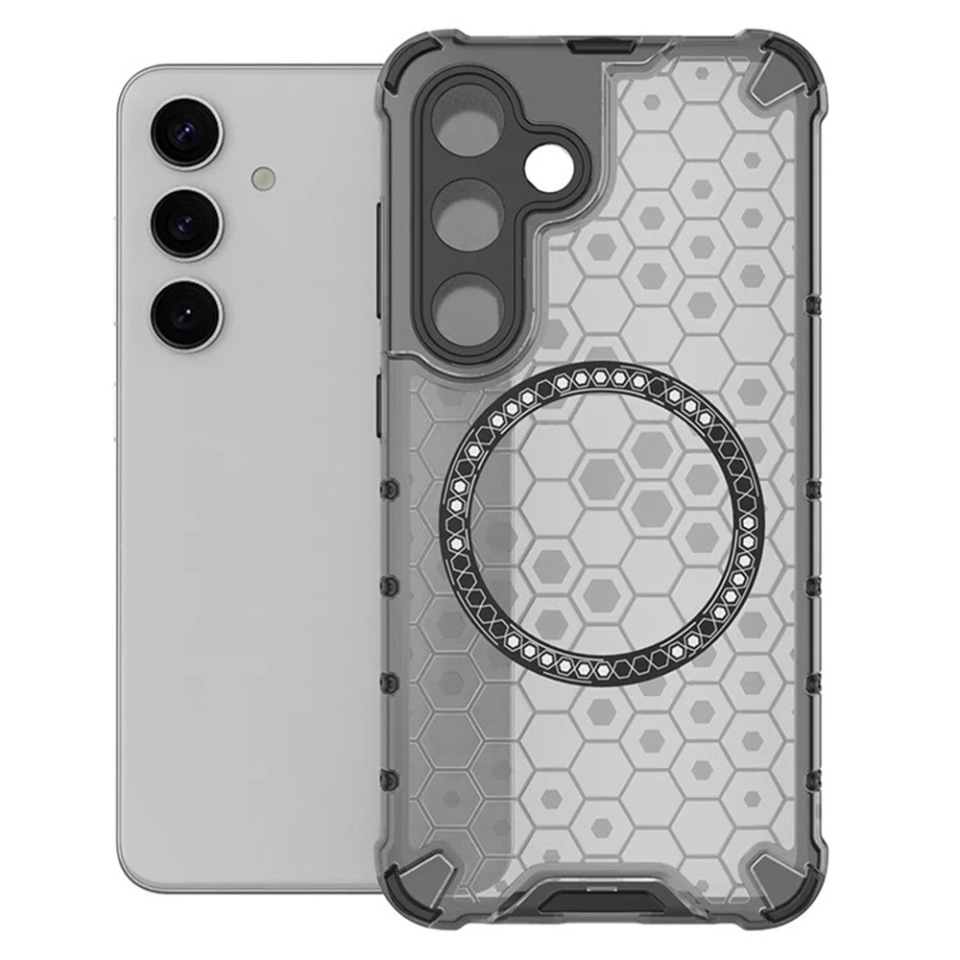Husa pentru Samsung Galaxy S24, SKYDDAR INNOVATION, HoneyComb Shield MagSafe, Negru, set cu sticker - 1 | YEO