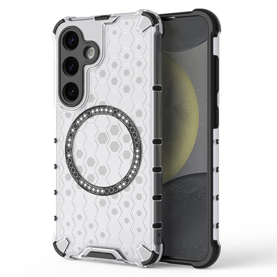 Husa pentru Samsung Galaxy S24, SKYDDAR INNOVATION, HoneyComb Shield MagSafe, Alb, set cu sticker