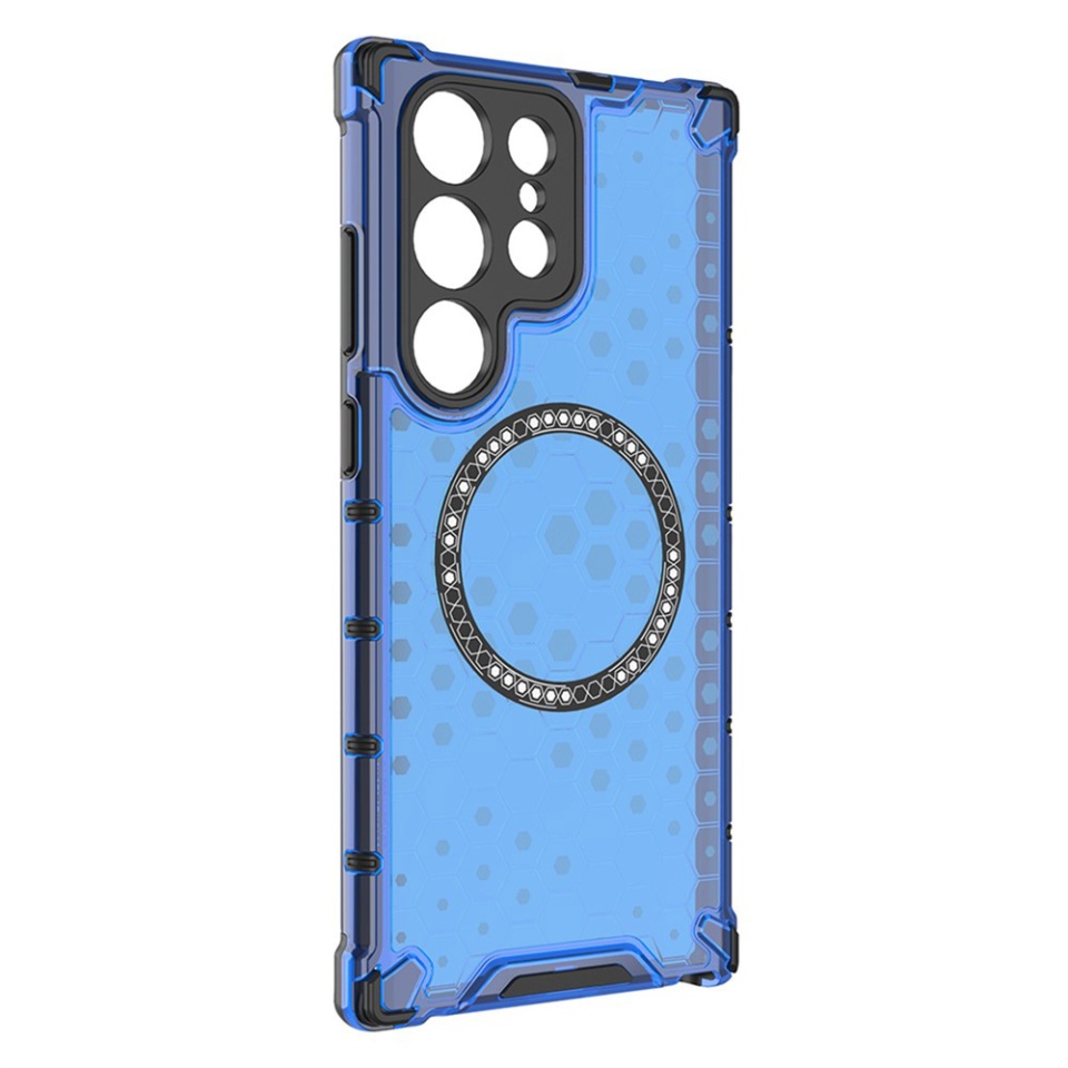 Husa pentru Samsung Galaxy S24 Ultra, SKYDDAR INNOVATION, HoneyComb Shield MagSafe, Antisoc, set cu sticker, Albastru - 2 | YEO